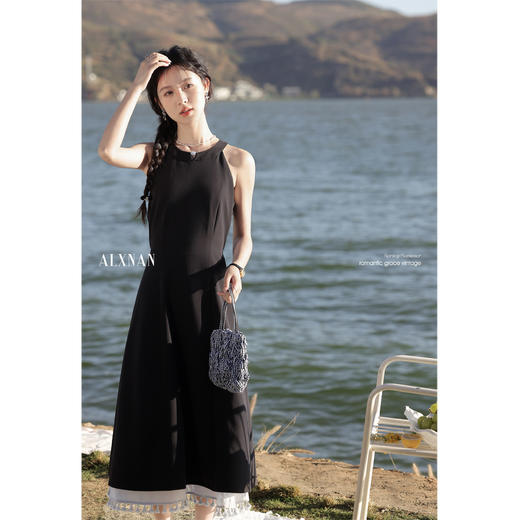 鹿向南「海岛花园」法式百搭气质黑色连衣裙女2026春季显瘦裙子 商品图1