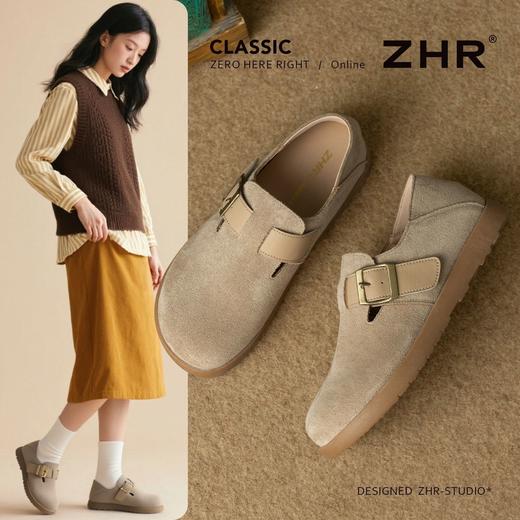 ZHR则则复古休闲勃肯鞋女秋季新款一脚蹬软底单鞋百搭懒人豆豆鞋 商品图0