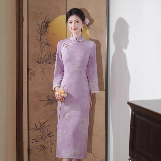 款新款日常通勤长款旗袍 秋冬淑女气质麂皮绒加绒显瘦旗袍 763 商品图3