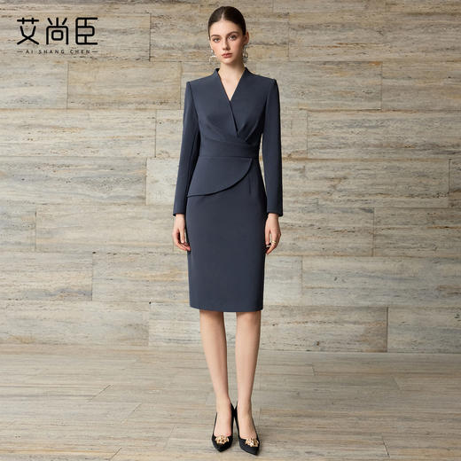 艾尚臣格雷灰连衣裙女高级感正式场合商务宴会职业装修身显瘦裙子 商品图4