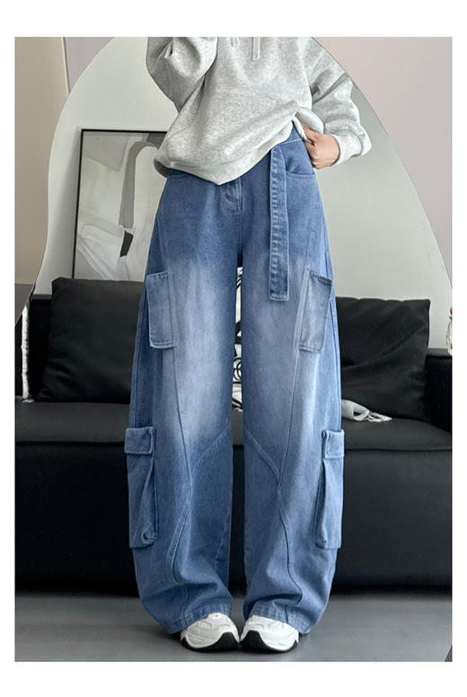 【YW】无忧购春季时尚休闲高腰显瘦水洗弯刀工装牛仔裤N090/N091（截单后3-5天发货） 商品图8