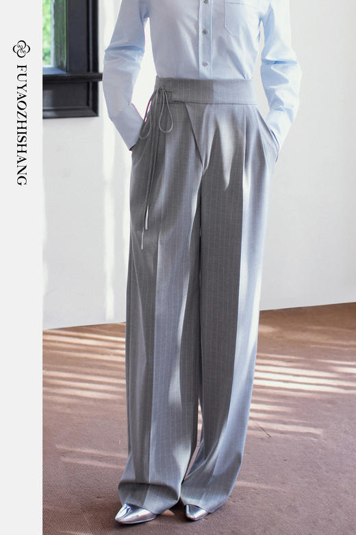 FUYAO扶摇直上 复古风高腰垂感直筒裤女2026新款老钱风极简西装裤 商品图5