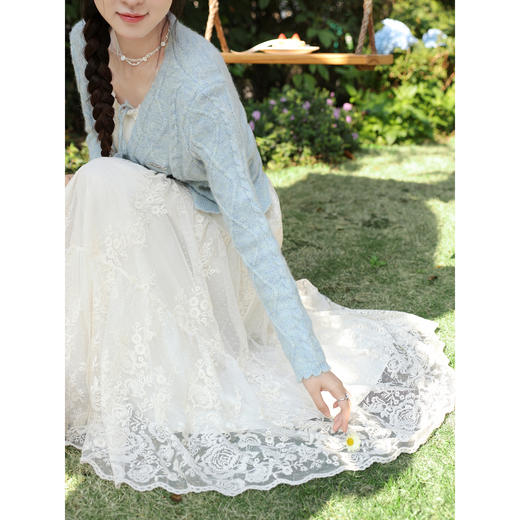 鹿向南「永恒灿烂」杏白色蕾丝长款半身裙女早春显瘦a字半身长裙 商品图3