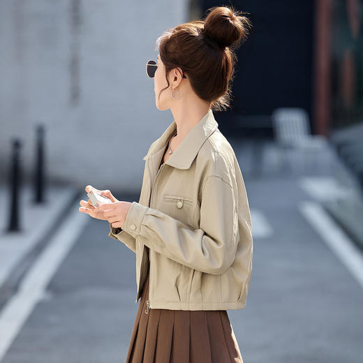 酷飒风翻领皮衣外套，小个子超火皮夹克短款机车上衣HR-2625 商品图2