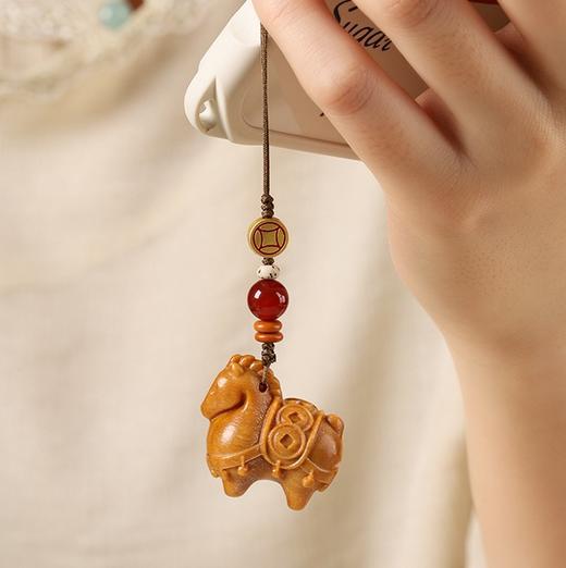 【小唐马檀木挂件】敦煌福泽马上有钱檀香木手工编织精美手机链钥匙扣男女通用手机装饰小挂件 商品图1