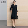 艾尚臣聚会小黑裙V领连衣裙女七分袖收腰显瘦通勤职业裙装鱼尾裙 商品缩略图4