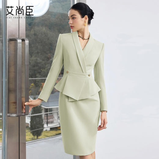 艾尚臣销售职业装工装浅绿西装连衣裙女收腰气质职业装工作服团服 商品图2