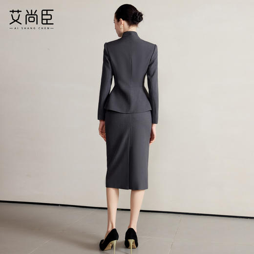 艾尚臣设计感围巾领西装套装女高级灰色西服两件套法式摩登穿搭冬 商品图4
