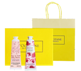 欧舒丹 手霜伴手礼黄色礼盒装 (玫瑰之心润手霜30ml+甜蜜樱花润手霜30ml)