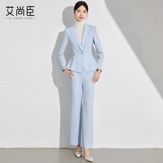 艾尚臣浅蓝色西装套装女修身职业装高级感职场商务正装主持工作服 商品图0