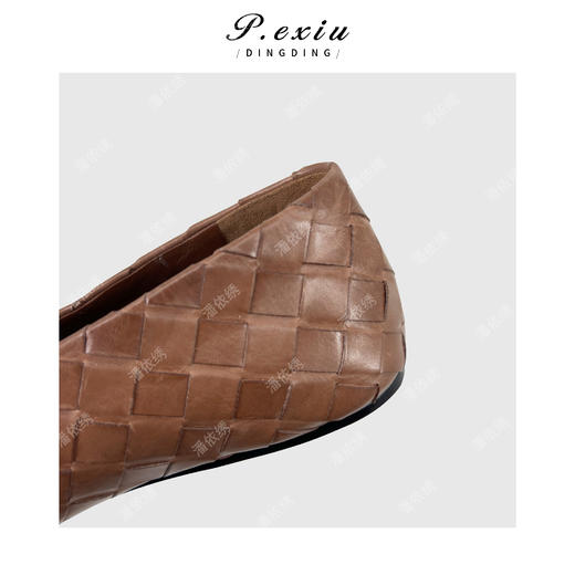 PanYiXiu/潘依绣头层牛皮小众复古编织通勤一脚蹬平底鞋 QL110905 商品图3