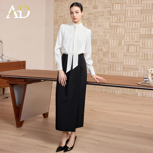 AD高端精致缎面白衬衫女2026新款高级感职业装正式场合两件套裙子 商品图3