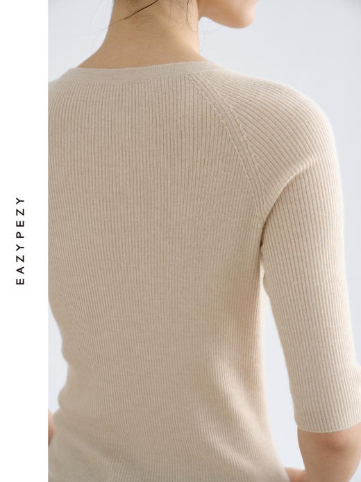 大小姐·精纺丝羊绒圆领罗纹半袖套头衫 商品图3