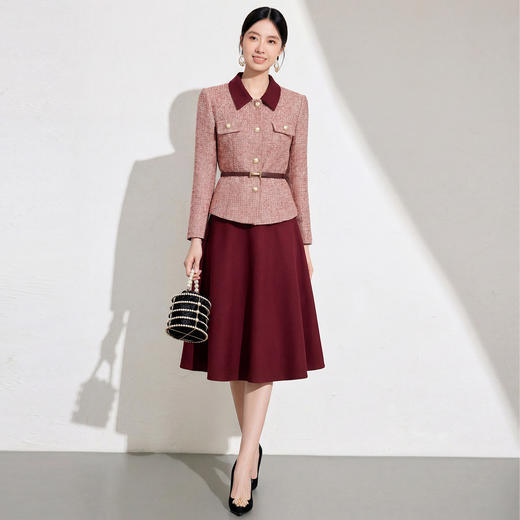 艾尚臣酒红色小香风套装秋冬气质西装两件套裙喜妈妈婚宴年会礼服 商品图1
