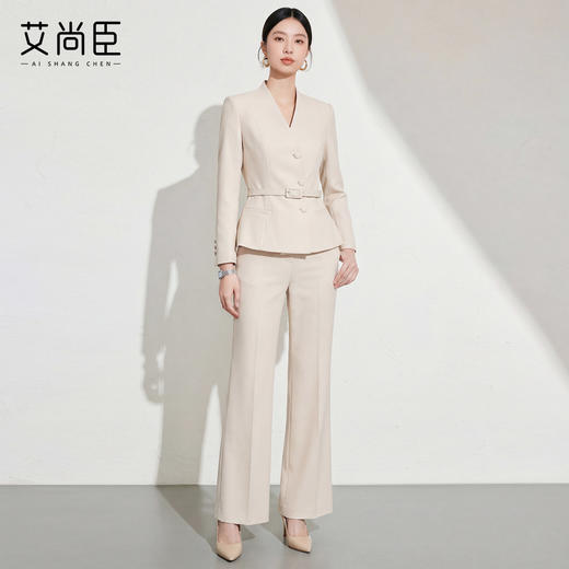 艾尚臣优雅风西装套装女2026新款春季卡其色职业装通勤西服两件套 商品图3