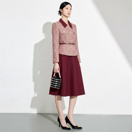 艾尚臣酒红色小香风套装秋冬气质西装两件套裙喜妈妈婚宴年会礼服 商品图2