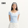 森马短袖T恤女夏季短款挂脖V领假两件蝴蝶结紧身烫钻2026新款上衣 商品缩略图1