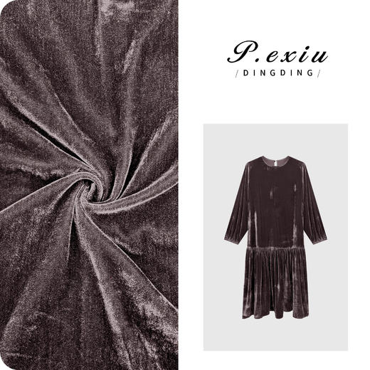 【浮光椿野】人丝进口丝绒赫本风优雅气质连衣裙W-63487 商品图0