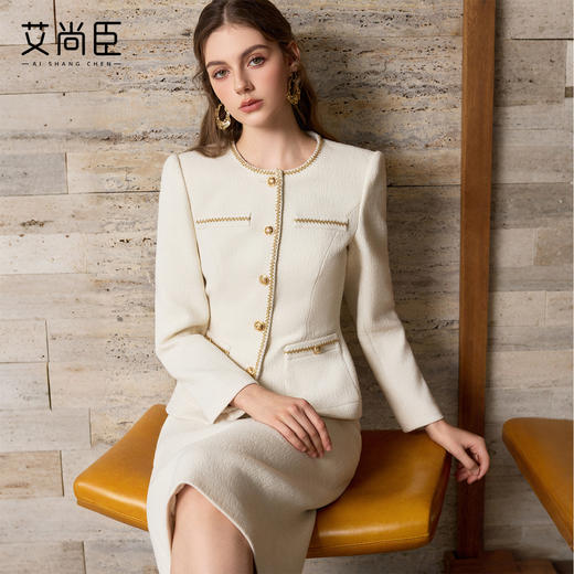 艾尚臣小香风职业套装女气质千金冬装高端精致两件套短外套半裙厚 商品图1