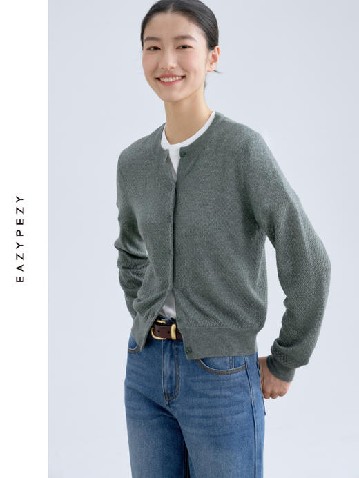 绿琉璃·真丝羊绒羊毛圆领修身开衫 商品图3