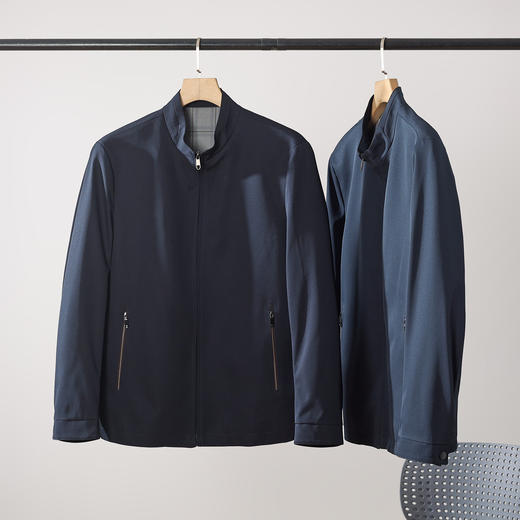 简约透气！2026春秋外茂纯色时尚百搭修身男士商务立领休闲行政夹克外套！ 商品图0