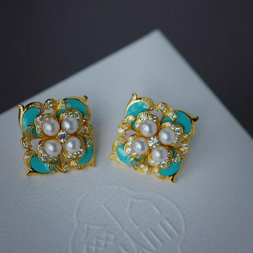 龢盒原创 珠玉青岚 银镶淡水珍珠手镯耳钉套 商品图1