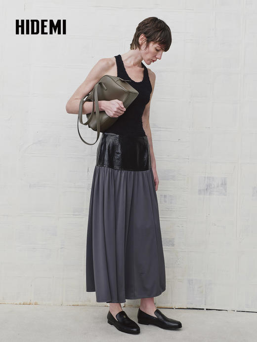 HIDEMI 设计感油蜡皮拼接套装垂感长裙半身裙 商品图5