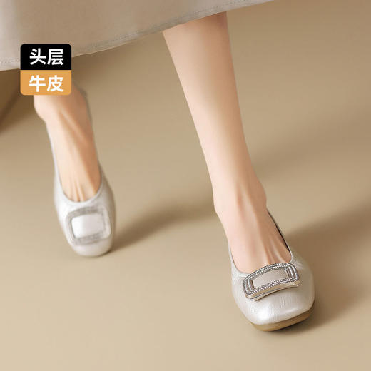 ZHR则则头层牛皮真皮平底软底单鞋2025新款百搭气质女鞋一脚蹬女 商品图2