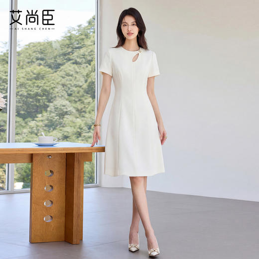 艾尚臣初恋小白裙极简风连衣裙女夏短袖A字裙轻奢质感显瘦气质裙 商品图1