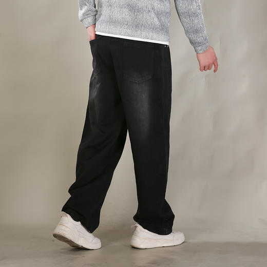 DRONKOO 2026 抽绳半松紧口袋脚口斜破缝喷色做旧中厚牛仔长裤 商品图3