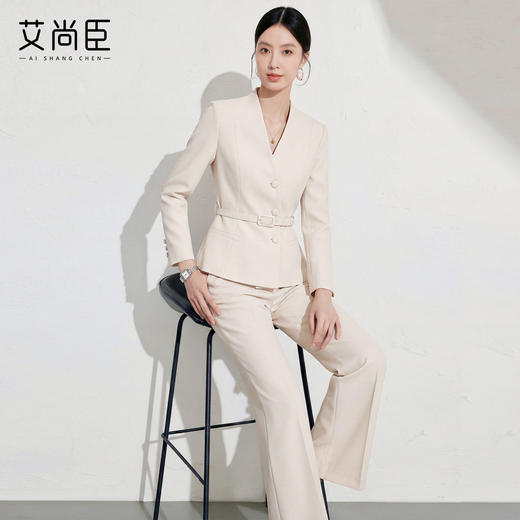 艾尚臣优雅风西装套装女2026新款春季卡其色职业装通勤西服两件套 商品图1