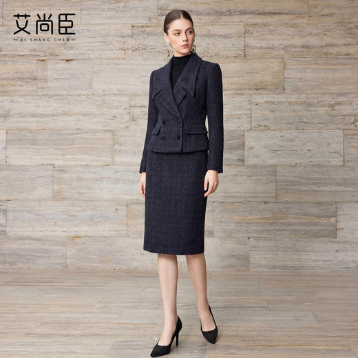 艾尚臣羊毛时尚套装女春季高级感通勤商务职业装气质西装两件套 商品图0