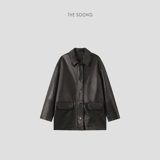 THESOONG|早春新款精选小羊皮细腻柔光感翻领皮衣外套HWPY8668 商品图5