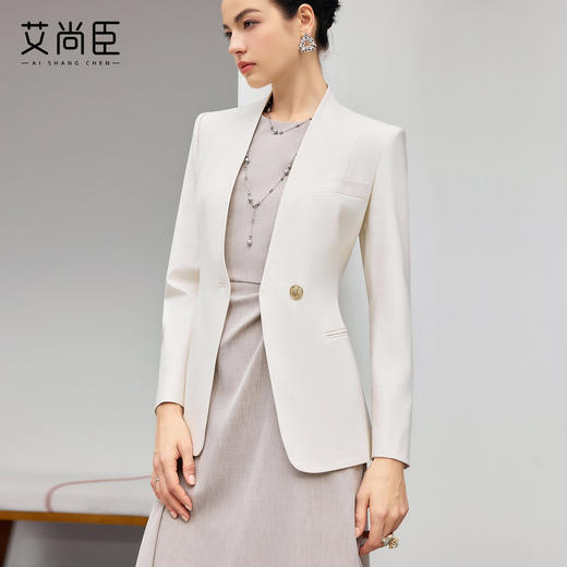 艾尚臣连衣裙两件套女2026春季新款米白色高级感职业气质西装套装 商品图2