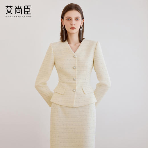 艾尚臣小香风两件套女春季轻熟优雅风V领西装半身裙气质名媛套装 商品图1