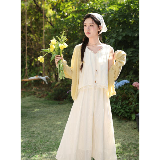 鹿向南「海岛小调」法式杏色背心连衣裙女春夏海边度假巨好看长裙 商品图2