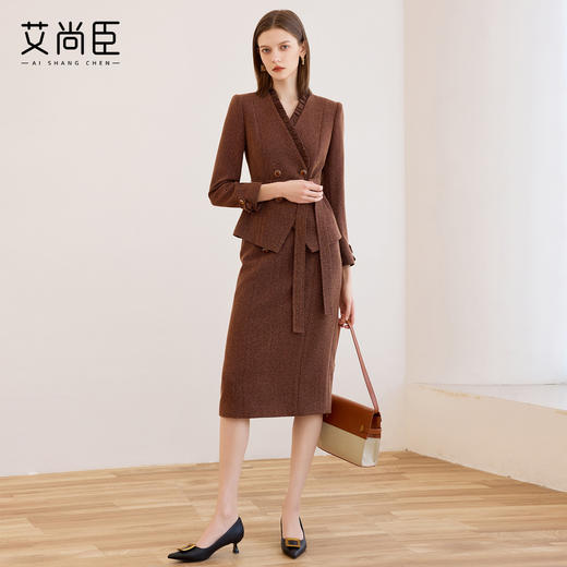 艾尚臣冬日摩卡棕小香风两件套女御姐千金风气质名媛西装套装裙厚 商品图3