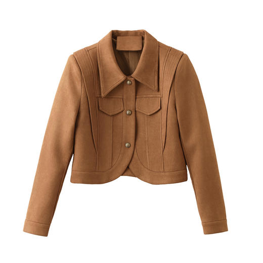 知性风外衣外套2026春季新款女装时尚短款小个子麂皮绒上衣WAY1605 商品图3