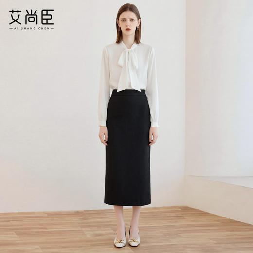 艾尚臣【四季款】通勤风高腰超模腿精裙后开叉半身裙女显瘦一步裙 商品图4
