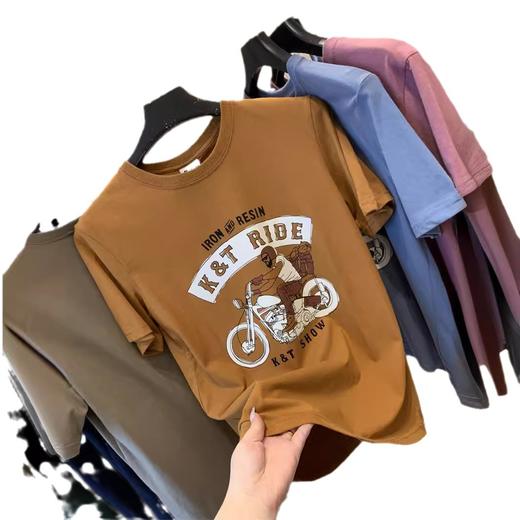 36色！2026复古港风春夏重磅情侣男女纯棉休闲百搭磨毛印花短袖T恤衫！ 商品图4