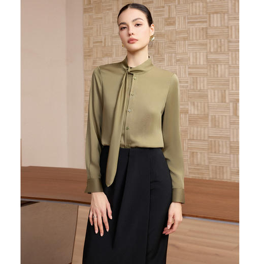 AD高端精致缎面衬衫裙子套装女士长袖飘带衬衣轻奢高级感通勤穿搭 商品图0