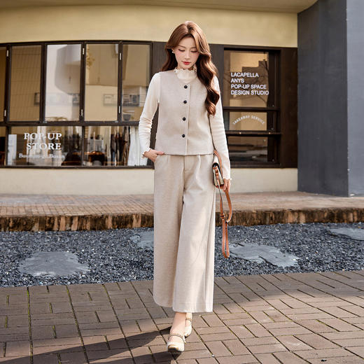 超好看洋气轻熟风气质套装，显瘦时髦马甲阔腿裤三件套HR-2671 商品图3