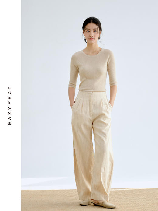 大小姐·精纺丝羊绒圆领罗纹半袖套头衫 商品图2