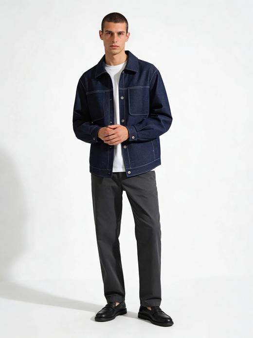 【利落翻领 大口袋设计 复古感直接拉满】挺括有型情侣仿牛仔夹克衬衣（E50-G6683） 商品图3