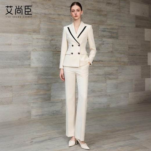艾尚臣雪尼尔老钱风双排扣西装套装女职场通勤气质正装杏冬秋加厚 商品图1