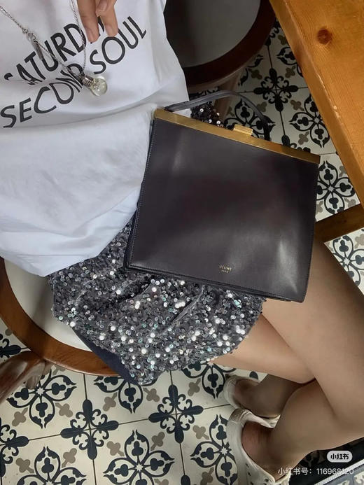 CELINE mini clasp 酒红色 牛皮 夹子包 商品图2