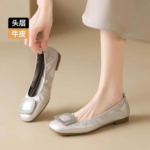 ZHR则则头层牛皮真皮平底软底单鞋2025新款百搭气质女鞋一脚蹬女 商品图3