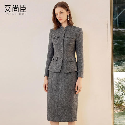 艾尚臣正肩立领酒店制服西装外套半身裙两件套女职业装工作服 商品图1