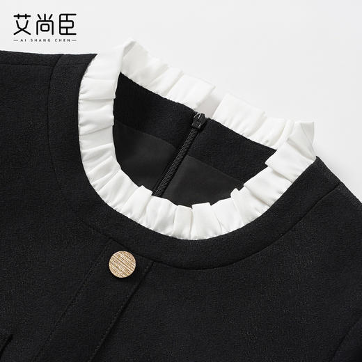 艾尚臣黑色小香风连衣裙女法式复古千金风收腰百褶裙小个子中长裙 商品图4