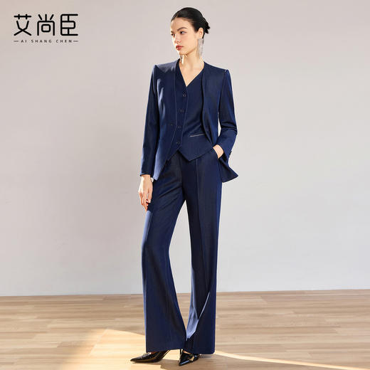 艾尚臣早春新品牛仔蓝西服西装套装高级感一整套正装马甲ol三件套 商品图1